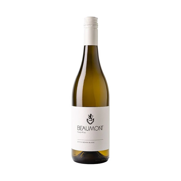 A bottle of Beaumont Chenin Blanc 2023 white wine with a simple label design on a plain background.
