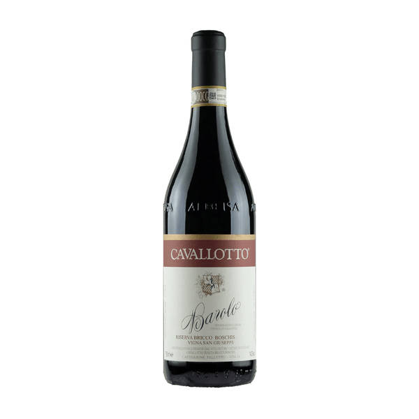 Cavallotto Bricco Boschis Vigna San Giuseppe Barolo Riserva DOCG Red wine bottle with 'Cavallotto' label on a white background