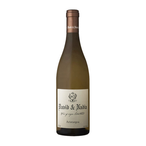 A bottle of David & Nadia Aristargos wine with a label that includes the name and the word 'Aristargos' written in a stylish script.