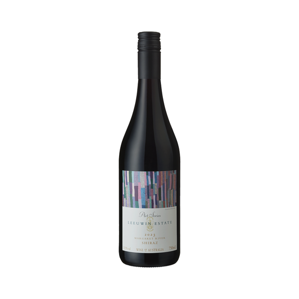 Leeuwin Estate Art Series Shiraz 2023 Wine bottle with a colorful label on a white background