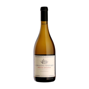 Bottle of Adrianna Vineyard White Stones Chardonnay on a white background