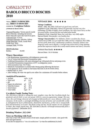 Cavallotto Bricco Boschis Vigna San Giuseppe Barolo Riserva DOCG 2010 Tech Sheet