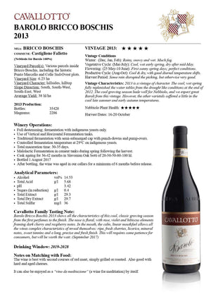 Cavallotto Barolo Bricco Boschis wine Tech Sheet