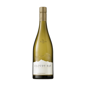 Cloudy Bay Chardonnay wine bottle on a white background