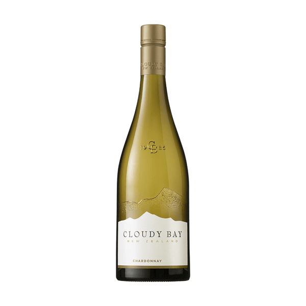 Cloudy Bay Chardonnay wine bottle on a white background