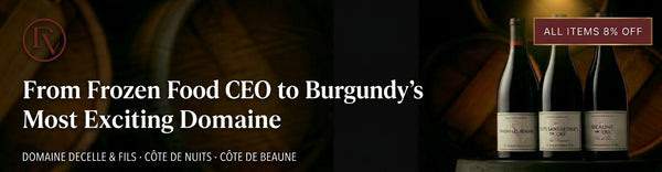 Burgundy wine bottles with promotional text on a dark background