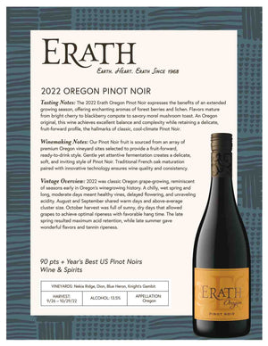 Erath 2022 Oregon Pinot Noir wine bottle with label on a blue and white background