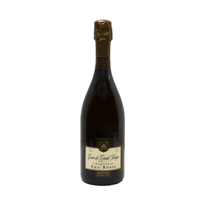 Bottle of Éric Rodez Cuvée des Grands Vintages wine with a dark label and cork visible at the top.