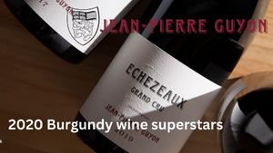 Wine bottle with 'Jean-Pierre Guyon' label on a wooden surface