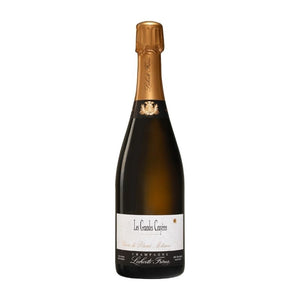 Bottle of Laherte Freres champagne with a gold foil cap on a white background