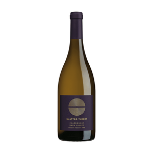 Quattro Theory Chardonnay 2022 bottle with a purple label on a white background