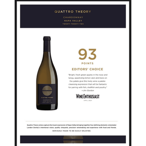 Quattro Theory Chardonnay wine bottle with Wine Enthusiast score on a white background