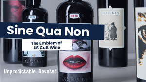 Collection of wine bottles with 'Sine Qua Non' branding and labels.