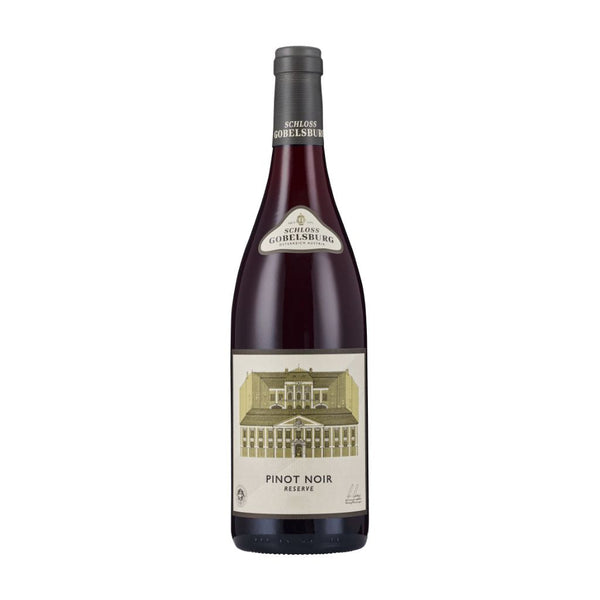 Bottle of Schloss Gobelsburg Pinot Noir Reserve 2021 with label on a white background