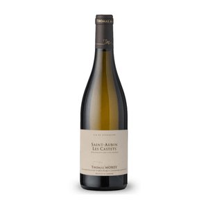 Thomas Morey Les Castets Saint-Aubin Premier Cru 2022 bottle with label on a white background